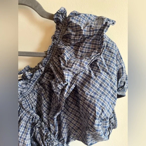 Olive Blue Checkered Ruffles Top - Picture 6 of 9